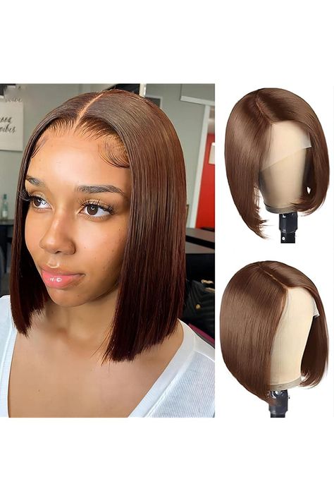 Straight Bob Wig Lace Front Human Hair Brown Short Bog Wigs Straight Hair Pre Plucked 180% Density 4X4 HD Transparent Lace Closure Wigs for Black Women Glueless Brazilian Virgin Hair Wigs with Baby Hair Bleached Knots (10 Inch) Hair 90s, Wigs Collection, Straight Short Bob, Straight Hair Bundles, Virgin Hair Wigs, Wig Color, Brazilian Remy Hair, Straight Bob, Wig Caps