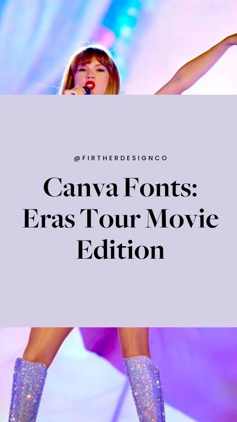 Canva + Taylor Swift Eras Tour Movie 🎥 #canvafonts #canva #canvatips #canvapro #canvafontpairings #canvafontcombos #taylorswift #erastour #erastourmovie #taylorswiftmovie #taylorswifteras  #Regram via @www.instagram.com/p/CyWG6z-LsYu/ Taylor Swift Era Fonts, Taylor Swift Fonts Canva, Taylor Swift Marketing, Taylor Swift Album Fonts Google Docs, Taylor Swift Album Fonts Canva, Taylor Swift Eras Graphics, Taylor Swift Eras Graphic, Font Guide, Font Combos