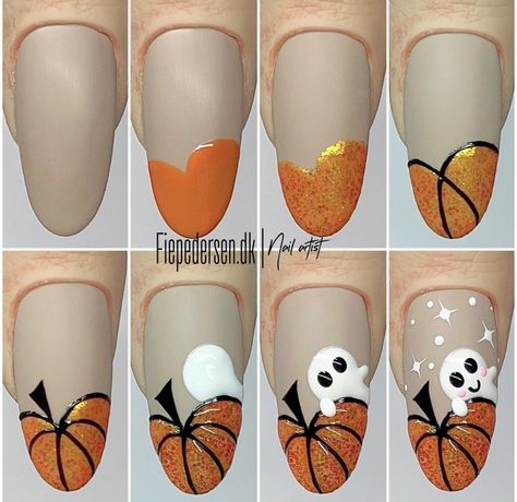 Gel Nails Design Ideas, Cutesy Halloween, Gel Nails Design, Pumpkin Tutorial, Nail Noel, Starting Small Business, Manicure Art, Simple Fall Nails, Nails Design Ideas