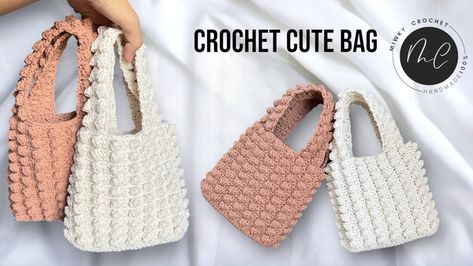 Bag Crochet Tutorial, Crochet Small Bag, Crochet Mini Bag, Stitch Bag, Diy Crafts Crochet, Crochet Tablecloth Pattern, Popcorn Stitch, Crochet Vest Pattern, Cloud Bag