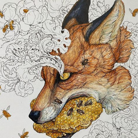 Working on a long overdue commission for a very patient friend 💕 . . . #laurenmarx #laurenmarxart #workinprogress #wip #redfox #fox… | Instagram Lauren Marx Art, Fox Mythology, Foxes Aesthetic, Hyperpop Art, Fox Illustration Art, Fox Reference, Drawing Assignments, Fox Sketch, Artist Block