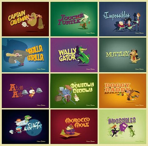 Hanna Barbera title cards by Brandon Johnson Hanna Barbara Art, Horse House, Riverside Museum, Brandon Johnson, Baby Tattoo, Bad Robot, Legendary Pictures, Comic Font, Hanna Barbera Cartoons