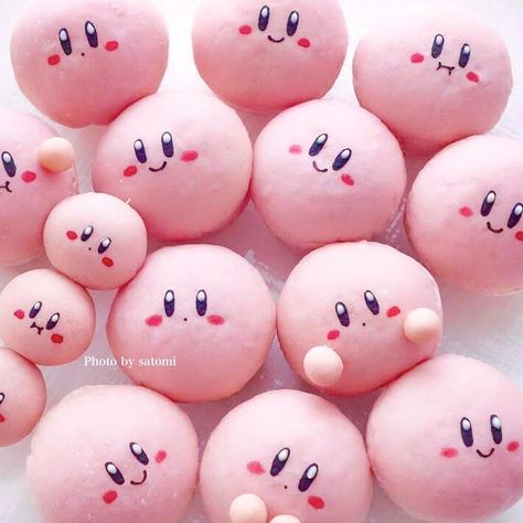 Wagashi Aesthetic, Kirby Food, Kirby Aesthetic, Cuteness Aggression, Bakery Snacks, Steam Buns, Blue Bedrooms, Japanese Wagashi, Anime Cake