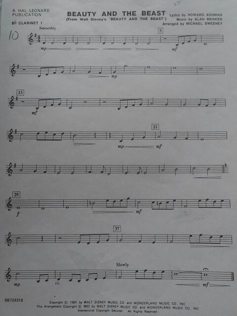 Beauty and the Beast Clarinet Sheet Music. (May or may not be from 6th Grade band) =) Clarinet Notes, Bueaty And The Beast, Tenor Horn, Clarinet Music, Clarinet Sheet Music, Music Board, Band Kid, Piano Songs, Band Memes