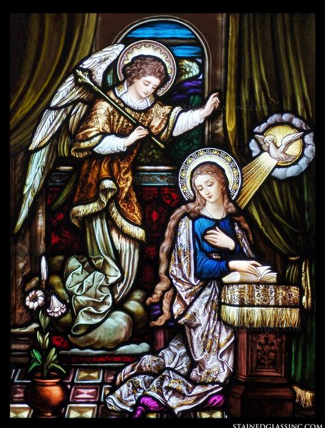 "The Annunciation of the Lord" Religious Stained Glass Window Annunciation Of The Lord, Jesus And Mary, The Annunciation, Birth Of Jesus, Stained Glass Window, An Angel, Glass Window, The Lord, Stained Glass