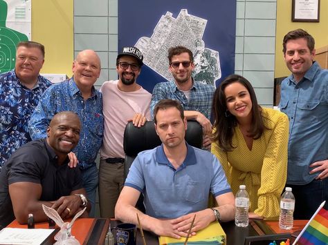 joel mckinnon miller, terry crews, dirk blocker, lin manuel-miranda, dan goor, andy samberg, melissa fumero and luke del-tredici Joel Mckinnon Miller, Brooklyn 99 Cast, Charles Boyle, Jake And Amy, Brooklyn 9 9, Amy Santiago, Terry Crews, Famous Actors, Andy Samberg