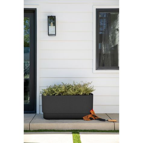 Veradek Demi Series 30" Long Plastic-Stone Planter - Bed Bath & Beyond - 40279100 Long Planter, Plastic Planter Boxes, Outdoor Garden Planters, Plastic Planter, Stone Planters, Plastic Planters, Planter Box, Patio Bar, Outdoor Pergola