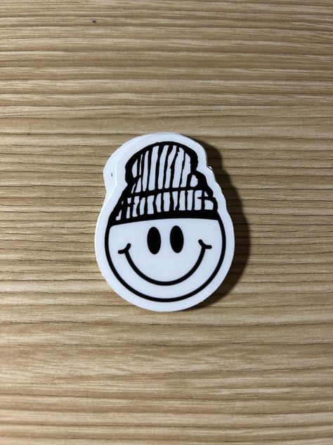 Happy face beanie sticker beanie sticker smiley face hat sticker Smiley Face Hat, Smile Sticker, Cozy Beanie, Vinyl Sticker Paper, Happy Face, Binders, White Vinyl, Glossy White, Smiley Face