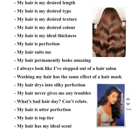 Desired Hair Affirmations, Straight Hair Affirmations, Hygiene Affirmations, Hair Affirmations, Aura Quotes, Feminine Energy Aesthetic, Spiritual Journals, Vision Board Affirmations, Confidence Boosters