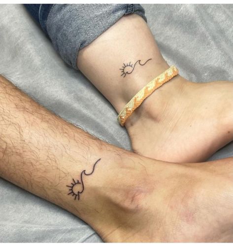 Couples Holiday Tattoo, Matching Holiday Tattoos Couples, Matching Ocean Tattoos Couples, Small Matching Beach Tattoos, Vacation Tattoos Small Couple, Couple Sea Tattoos, Holiday Matching Tattoos, Couples Tattoos Ocean, Matching Holiday Tattoos