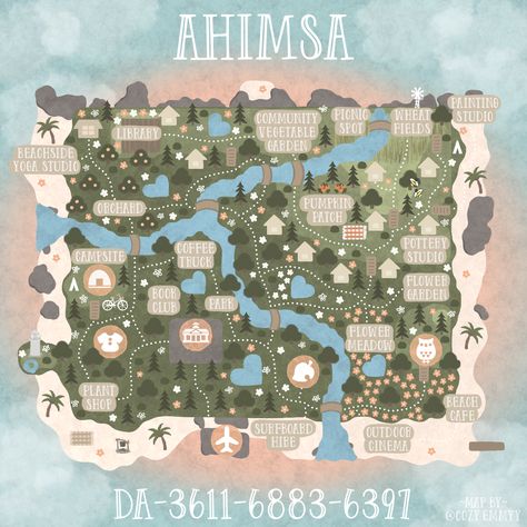 Acnh custom map Animal Crossing Layouts Ideas, Acnh Map Inspiration, Acne Map Layout, Island Maps Acnh, Beginner Acnh Island, Acnh Map Design Ideas Cottagecore, Acnh Island Map Layout Ideas Cottagecore, Animal Crossing Terraforming Ideas Map, Acnh Layout Designs