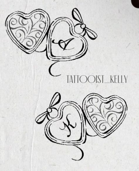 Vintage Tiny Tattoo, Cute Angel Number Tattoos, Tiny Tattoos Angel Numbers, Coquette Heart Tattoo, Heart Locket And Key Tattoo Design, Envelope Tattoo, Locket Tattoos, Maching Tattoos, Bestie Tattoo