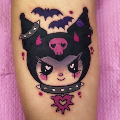 Kuromi Tattoo Aesthetic, Evil Kuromi, Nier Tattoo, Logan Tattoo, Kuromi Tattoo, Sanrio Tattoos, Gamer Tattoos, Pumpkin Tattoo, Hello Kitty Tattoos