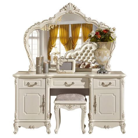 Vanity Table Ideas Bedroom, Dressing Cabinet, Dark Feminine Bedroom, Baroque Bedroom, Beds Frames, Bedroom Vanities, Dressing Table Bedroom, Dream Vanity, Dark Bedroom Furniture