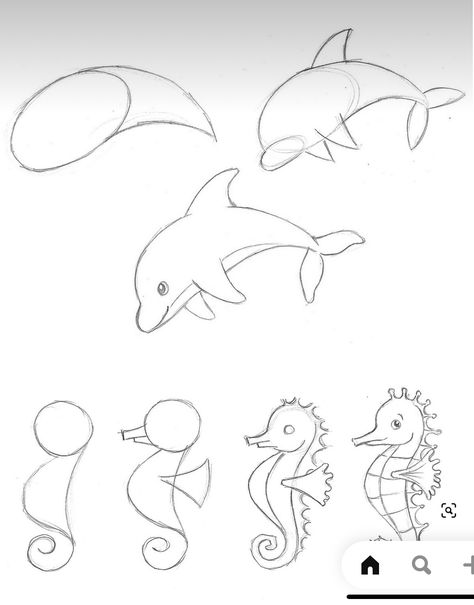 Wallpaper Aesthetic Sea, Sea Creatures Drawing, Dolphin Drawing, Ocean Drawing, Aesthetic Sea, Easy Animal Drawings, Animal Drawings Sketches, Easy Doodle Art, Creature Drawings