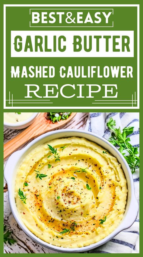 Garlic Butter Mashed Cauliflower Recipe Garlic Mashed Cauliflower Recipe, Mashed Cauliflower Recipe Frozen, Mash Cauliflower Recipe, Creamed Cauliflower Recipe, Cauliflower Mash Recipes, Green Sauce Recipe, Garlic Mashed Cauliflower, Mashed Cauliflower Recipe, Creamy Mashed Cauliflower