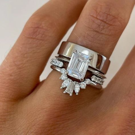 Solid Gold Wedding Bands – Marrow Fine Unique Thick Band Engagement Rings, White Gold Thick Wedding Band, Chunky Silver Wedding Rings, Thick White Gold Wedding Bands For Her, Chunky Wedding Band Stack, Wedding Band With Emerald Cut Engagement, Thick White Gold Wedding Band, Thick Wedding Band With Engagement Ring Silver, White Gold Wedding Stack