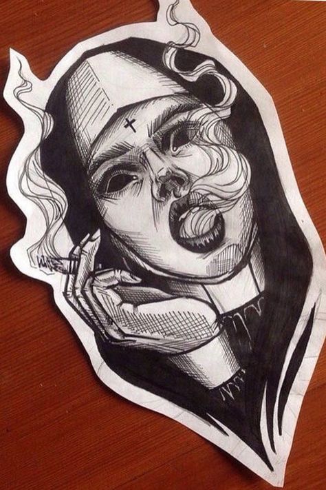 Smoking demonic nun Dengeki Daisy, Kunst Tattoos, Demon Tattoo, Geniale Tattoos, Samurai Tattoo, Dark Art Drawings, Vampire Knight, Dark Tattoo, Nature Tattoos