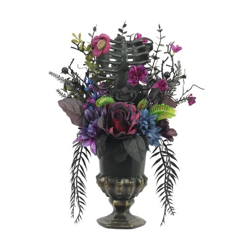 16" Black Skeleton Bust Floral Arrangement in Urn by Ashland® Cauldron Centerpiece Halloween, Spooky Floral Arrangements, Halloween Paper Flowers, Goth Wedding Theme, Halloween Flower Arrangements, Creepy Candles, Halloween Floral Arrangements, Tissue Paper Flowers Diy, Halloween Mantle