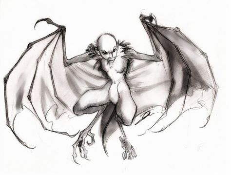 Human Animation, Rpg Creatures, Mythical Creatures Drawings, Philippine Mythology, Wings Drawing, Vampire Bat, Creature Drawings, Book Images, Fantasy Creatures