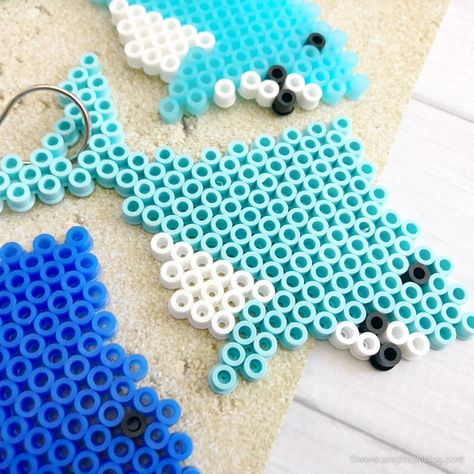 Shark Perler Bead Pattern | Shark Keychains | A Night Owl Blog Shark Perler Bead Pattern, Easy Beach Crafts, Summer Beach Crafts, Shark Week Crafts, Beach Crafts For Kids, Hamma Beads Ideas, Diy Preschool, Perler Creations, Melty Bead Patterns