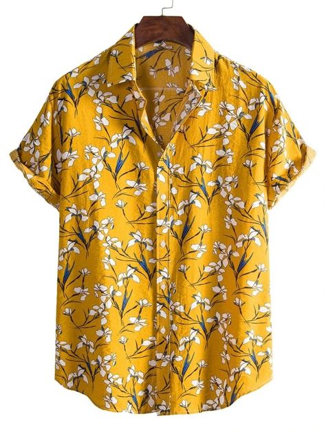 Men Allover Floral Print Button Up Shirt | SHEIN USA Mens Shirts Online, Floral Hawaiian Shirt, Vintage Floral Pattern, Floral Print Shirt, Mens Button Up, Boho Designs, Mens Hawaiian Shirts, Inspiration Mode, Beach Shirts