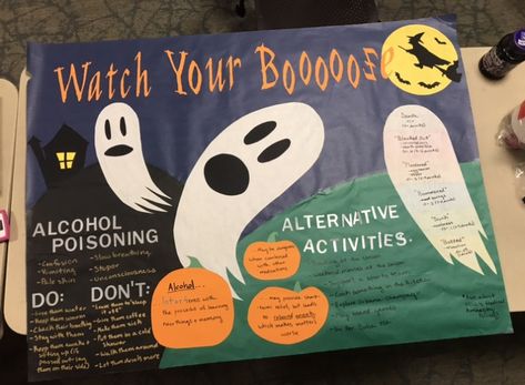 Watch Your Booze Bulletin Board, Safety Bulletin Board, Alcohol Safety Bulletin Board, Alcohol Awareness Bulletin Board, Halloween Bulletin Boards For College, Halloween Ra Bulletin Boards, October Ra Bulletin Boards, Ra Bulletin Boards Fall, Alcohol Bulletin Board