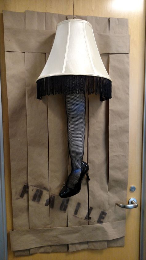 "Fragile... must be Italian" A Christmas Story leg lamp #holidaydecorations #2014 A Christmas Story Door Contest, A Christmas Story Door Decoration, A Christmas Story Door, Christmas Story Leg Lamp Painting, Christmas Story Leg Lamp Door Decoration, A Christmas Story Decorations, Village Quotes, Movie Ornaments, Christmas Story Lamp