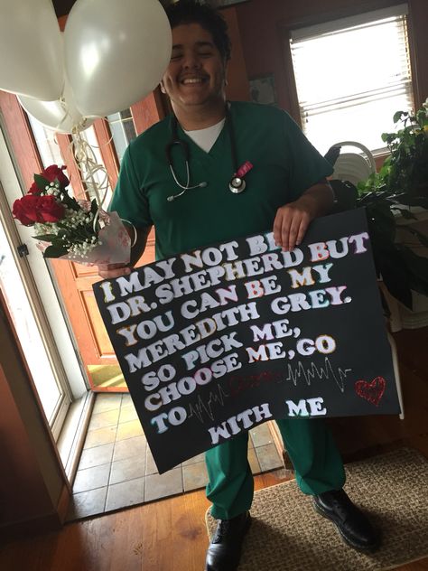 My #promposal for #GreysAnatomy  I love him !!! Greys Anatomy Promposal, Promposal For Him, Anatomy Posters, Prom Proposals, Cute Homecoming Proposals, Hoco Proposals, Prom Proposal, Homecoming Proposal, Greys Anatomy