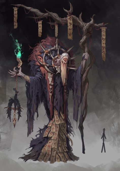 ArtStation - Old Voodoo God, Kwon JaeKyung Evil Creatures, Wooden Staff, Feudal Japan, Fantasy Magic, Spell Caster, 다크 판타지, Monster Concept Art, Dungeons And Dragons Characters, Fantasy Creatures Art