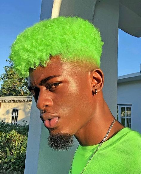 Natural Hair Does Care, LLC on Instagram: “Hair Is My Canvas 💚 NHDC Feature: @blondeboyco ••••••••••• #NaturalHairDoesCare #ColorCodeFriday #naturalhairstyles #naturalhair…” Green Hair Male, Green Hair Men, 360 Waves Hair, Neon Green Hair, Black Men Haircut, Curly Hair Fade, Dyed Hair Men, Hair Male, Hair Color Unique