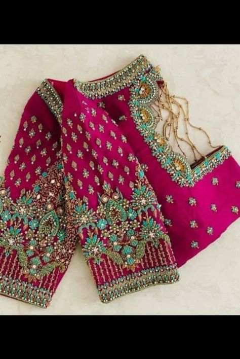 Blouse Aari Work, Magam Work Designs, Pink Blouse Designs, Blue Blouse Designs, Handmade Blouse, Latest Bridal Blouse Designs, Latest Blouse Designs Pattern, Sari Design, Rani Pink