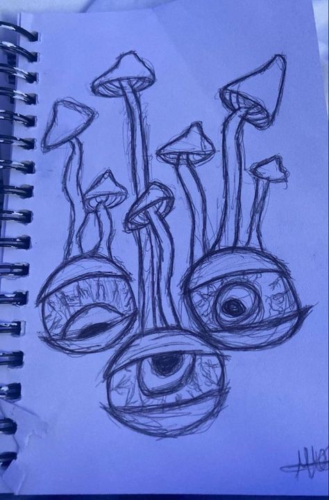 Mushrooms Coming Out Of Head Drawing, Two Headed Drawing, Indie Art Drawings, Big Things To Draw, Cool Things To Draw Creative Easy, Things To Draw Trippy, Weird Sketches Easy, Aesthetic Drawing Sketches Grunge, Cool Drawings Trippy Creative