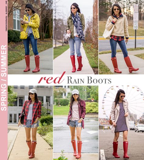 Red Rainboots Outfit Fall, Red Rainboots Outfit Winter, Red Rainboots Outfit, Rainboots Outfit Winter, Red Hunter Boots Outfit, Red Rain Boots Outfit, Hunter Rain Boots Outfit, Realtor Outfits, Camping Attire