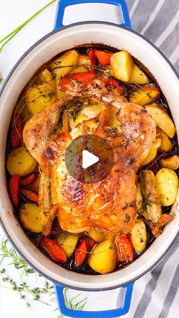 Tania Lau-Fong on Instagram: "My favorite way to roast a whole chicken? In a Dutch oven! 🙌 It always turns out extra moist, flavorful, golden brown, and crispy!

Tap @cookingformysoul to find the recipe linked in my profile! ❤️ 

#cookingformysoul #wholechicken #roastchicken #chickendinner #chickenrecipes #dutchovencooking #onepotmeals #onepot #comfortfood" Full Chicken In Oven, Whole Chicken Recipes Dutch Oven, Dutch Oven Whole Chicken Recipes, Chicken Roast Oven, Roasted Whole Chicken Oven, Whole Chicken In Oven, Roasted Chicken Recipes, Best Roast Chicken Recipe, Dutch Oven Roast Chicken