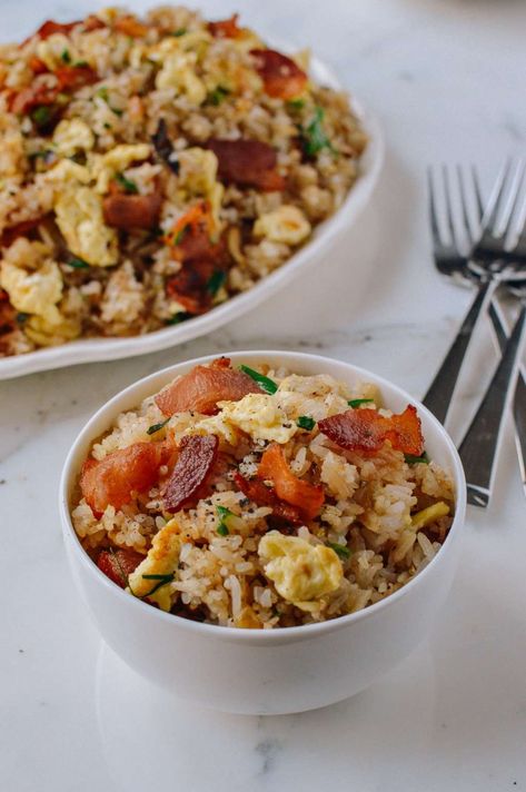 So you have some leftover rice from your week of awesome "serve with rice" dishes Egg Fried Rice Recipe, Fried Rice Dishes, Best Brunch Recipes, Vegetable Recipe, Egg Fried Rice, Chinese Vegetables, Bacon Fries, Bacon Egg And Cheese, Leftover Rice