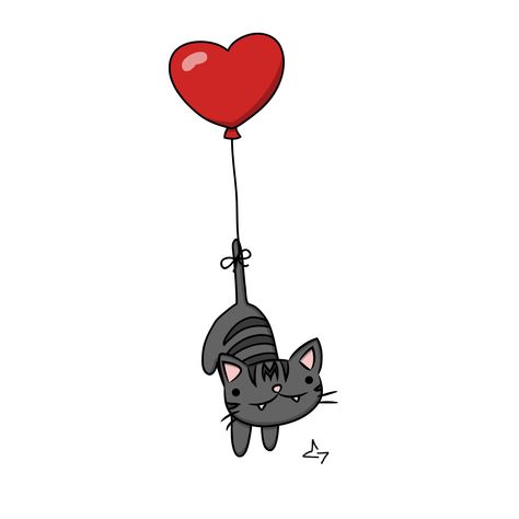 Cat Valentine Drawing, Hanging Cat Drawing, Valentines Cat Drawing, Valentine Cartoon Drawings, Cute Valentine Drawings, Cute Valentines Drawings, Valentines Drawings, Funny Cat Illustration, Valentine Cats