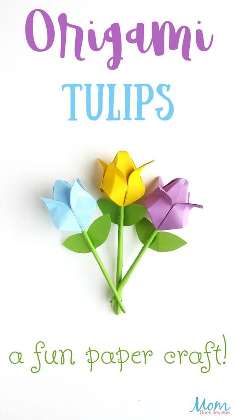 Origami Tulips: A Fun Paper Craft! - Mom Does Reviews Tulip Origami, Origami Leaves, Easy Origami Flower, Origami Ball, Folding Origami, Paper Flower Crafts, Diy Papier, Seni Origami, Paper Flowers Craft