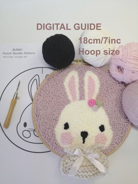 Digital Punch Needle Patternpunch Needle Hoop Bunny - Etsy Canada Bunny Punch Needle, Traceable Patterns, How To Punch, Diy Yarn Crafts, Punch Needle Patterns, Needle Punch, Home Computer, Yarn Diy, Diy Rug