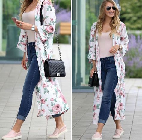 Long Kimono Outfit, Kimono Outfits, Looks Jeans, Kimono Outfit, Mode Kimono, Woman Shoes, Photo Makeup, Beautiful Man, Stylish Dresses For Girls