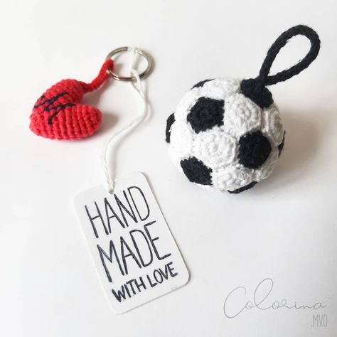 #⚽️ #❤ #colorinamvo  #handmadewithlove  #madeinmontenegro  #handmadeinmontenegro  #football #ball #handmade #rucnirad #crochet #heklanje… Crochet Football Keychain Pattern Free, Crochet Soccer Ball Keychain Free Pattern, Crochet Soccer Ball Keychain, Sports Crochet, Crochet Soccer, Football Crochet, Football Presents, Crochet Football, Eraser Stamp