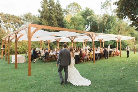 wood structure bride and groom - carlie statsky Backyard Winery, Wood Shade Structure, Hacienda Party, Wedding Landscaping, Diy Wedding Tent, Wedding Ranch, Wedding Winery, Lavender Festival, Luxury Concierge Services