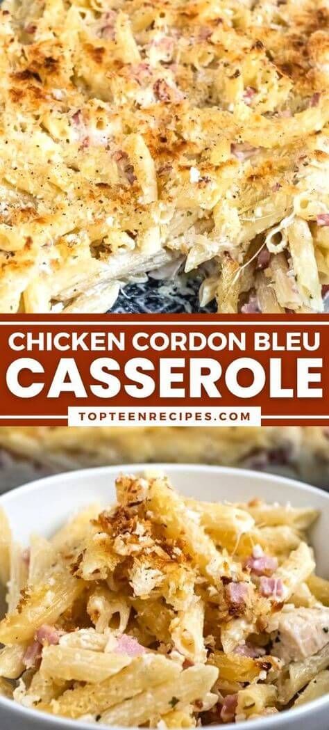 Chicken Cordon Bleu Casserole - Top Recipes Chicken Cordon Bleu Casserole Recipe, Chicken Cordon Bleu Pasta, Easy Chicken Cordon Bleu, Chicken Casserole Dinners, Cordon Bleu Casserole, Cordon Blue, Chicken Cordon Bleu Casserole, Cooked Chicken Recipes, Chicken Ham