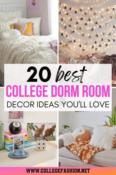 college door room decor ideas Best College Dorms, Dorm Room Decor Ideas, College Dorm Room Decor, College Dorm Room, College Experience, Clever Storage Solutions, Room Decor Ideas, First Apartment, College Dorm Rooms