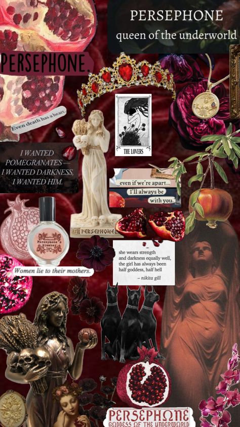 #persephone #collage #vibes #greek #mythology #goddess #god #history #underworld #hades Persephone Bedroom Aesthetic, Hades And Persephone Altar, Persephone Collage, Hades Altar, Persephone Altar, Goddess Character, Lady Persephone, Greek Goddess Persephone, Persephone Greek Mythology