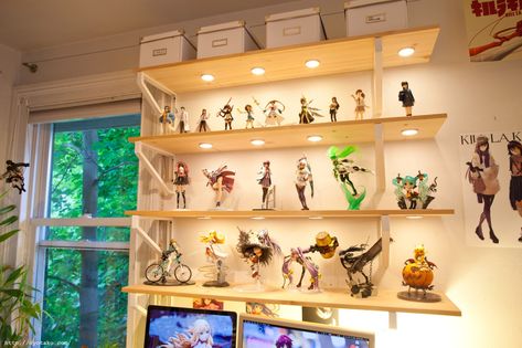 Is This The Greatest Anime Room Ever? ⋆ Anime & Manga Anime Display Ideas, Anime Figure Shelf, Anime Figure Display, Anime Apartment, Anime Shelves, Figure Shelves, Anime Display, Weeb Room, Toy Collection Room