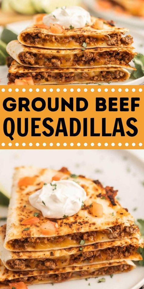 Ground Beef Quesadillas Recipe - Eating on a Dime Ground Beef Recipes Instant Pot, Quesadilla Recipes Beef, Steak Quesadilla, Ground Beef Quesadillas, Beef Quesadillas, Cheesy Ground Beef, Recipes Instant Pot, Hamburger Meat Recipes, Tortilla Recipe