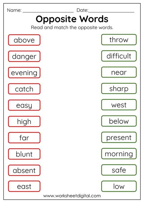 Opposites Worksheet, Kids Preschool Learning, Improve Vocabulary, Opposite Words, Synonyms And Antonyms, Student Reading, Thinking Skills, Preschool Learning, The Words