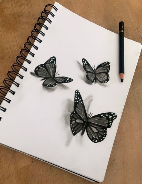 3d Butterfly Drawing, Realistic Butterfly Drawing, Sketches Butterfly, Butterfly Drawing Sketches, Charcoal Butterfly, Meaningful Sketches, Butterfly Realistic, Butterfly Draw, Flower Sketch Pencil