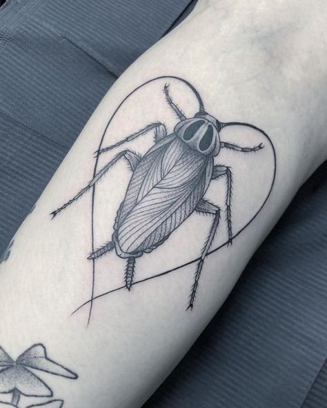 Hissing Cockroach Tattoo, Small Insect Tattoos For Women, Goth Bug Tattoo, Cockroach Tattoo Design, Stinky Tattoo, Bug Patchwork Tattoo, Cute Bat Tattoos, Leaf Bug Tattoo, Matching Bug Tattoos